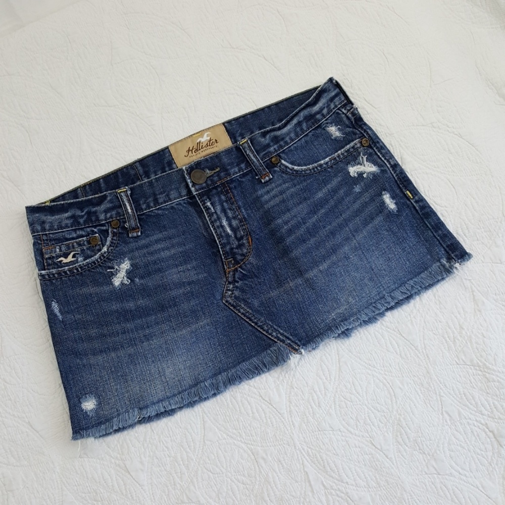 Hollister Factory Destroyed Denim Jean Skirt Sz 3